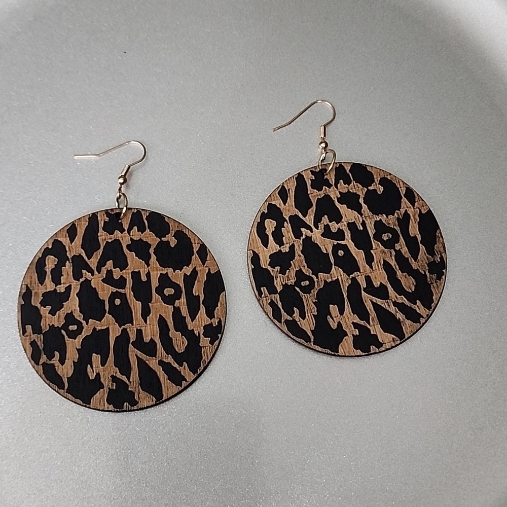 Cheetah Print Large Disc Earrings Light weight